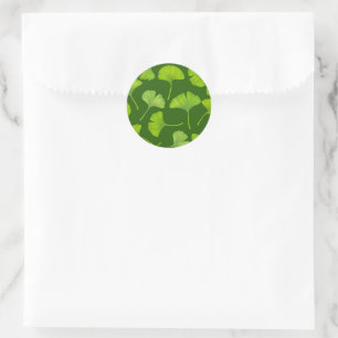 Ginkgo pattern on dark green classic round sticker