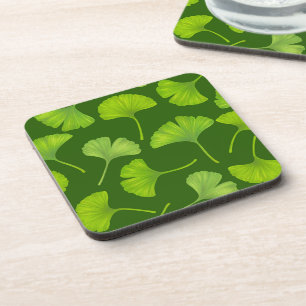 Ginkgo pattern on dark green coaster
