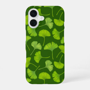 Ginkgo pattern on dark green iPhone 16 case