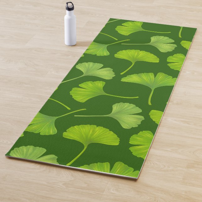 Ginkgo pattern on dark green yoga mat (In Situ)