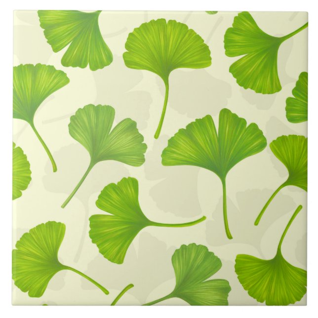 Ginkgo pattern on off white ceramic tile (Front)