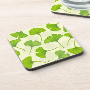 Ginkgo pattern on off white coaster