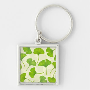 Ginkgo pattern on off white key ring
