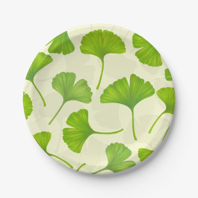 Ginkgo pattern on off white paper plate (Front)