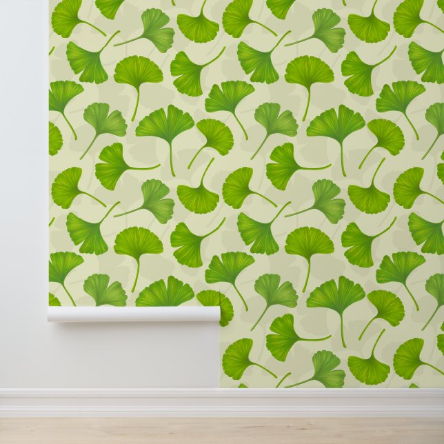 Ginkgo pattern on off white wallpaper (Application)