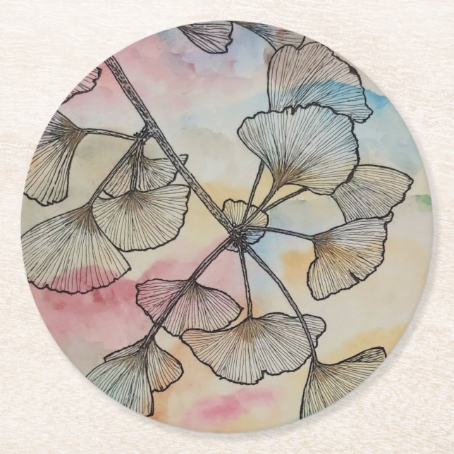 ginkgo subjugates round paper coaster (Front)