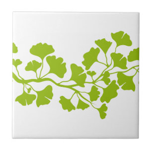 ginkgo tree silhouette with green leaves ceramic tile