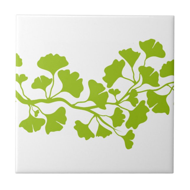 ginkgo tree silhouette with green leaves ceramic tile (Front)