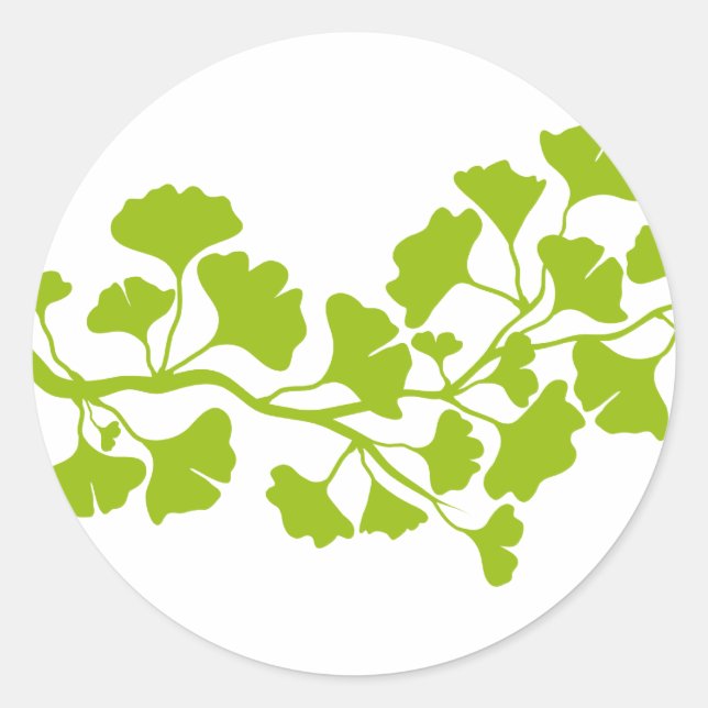 ginkgo tree silhouette with green leaves classic round sticker (Front)