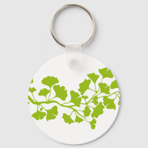 ginkgo tree silhouette with green leaves key ring