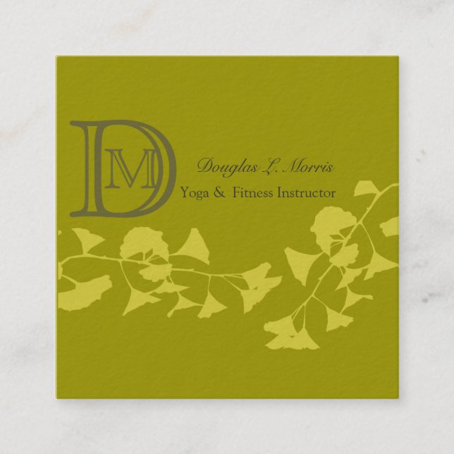 Ginkgo Yoga Elegant Professional   Monogrammed Square Business Card (Front)