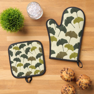 Ginko Bilbao Leaves Oven Mitt & Pot Holder Set