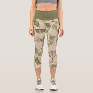 Ginko Leaf Pattern Capri Leggings