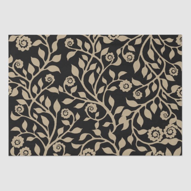 Gipsy Swirls Elegant Floral Pattern Black Beige Tissue Paper (Front)