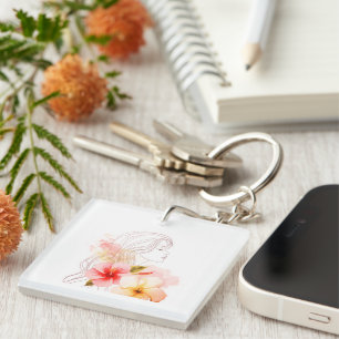 Gir close her eyes whithe red flower key ring