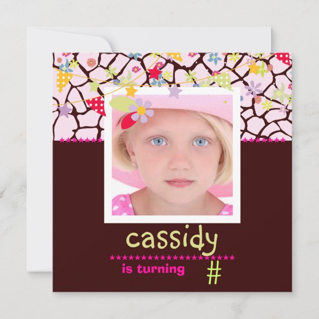 Giraff + Floral Photo / Personalised Party Invites (Front)