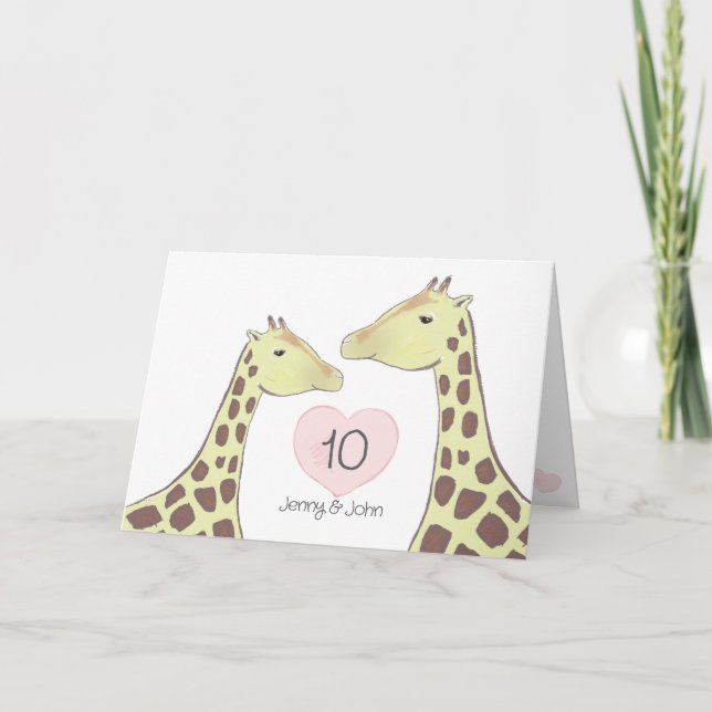 Giraffe 10th Tin Wedding Anniversary  Card (Front)