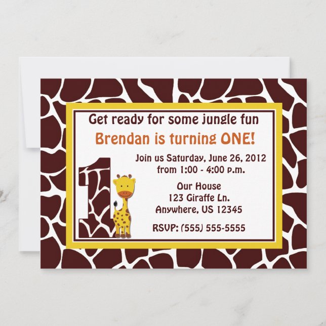 Giraffe 1st Birthday Invitation (Front)