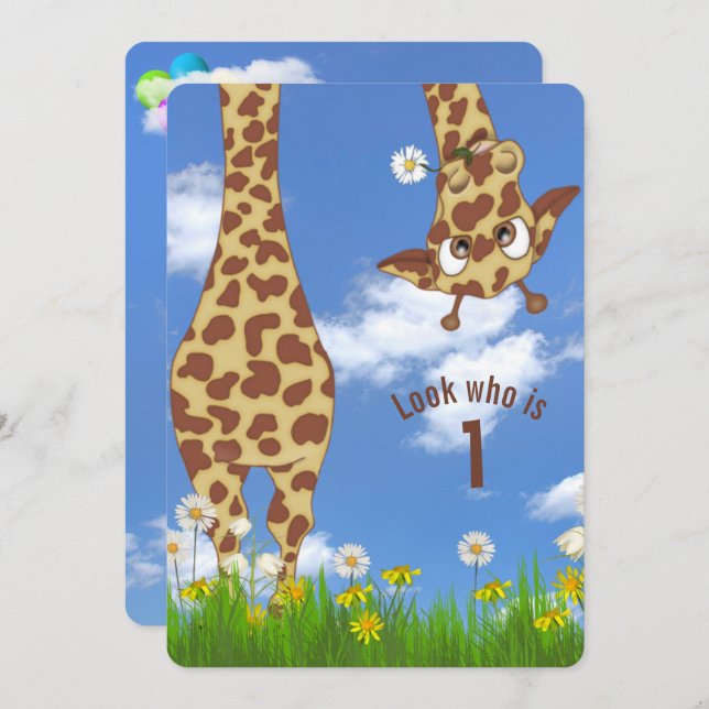 Giraffe 1st Birthday Party Invitation (Front/Back)