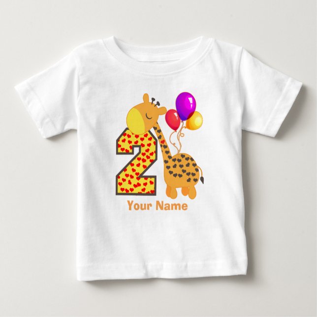 Giraffe 2nd Birthday Hearts Baby T-Shirt (Front)
