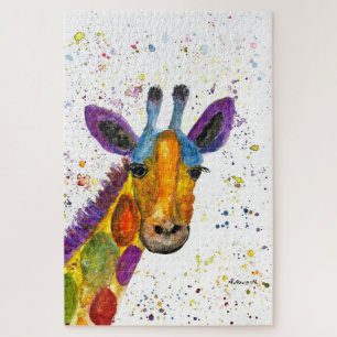 Giraffe Abstract Animals Wild Cute Art Rainbow Jigsaw Puzzle