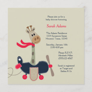 Giraffe Aeroplane Baby Shower Invitation