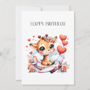 Giraffe Aeroplane Birthday Announcement