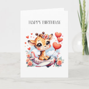 Giraffe Aeroplane Birthday Card