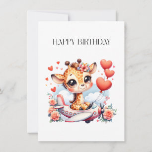 Giraffe Aeroplane Birthday Card