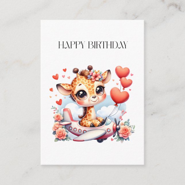 Giraffe Aeroplane Birthday Enclosure Card (Front)