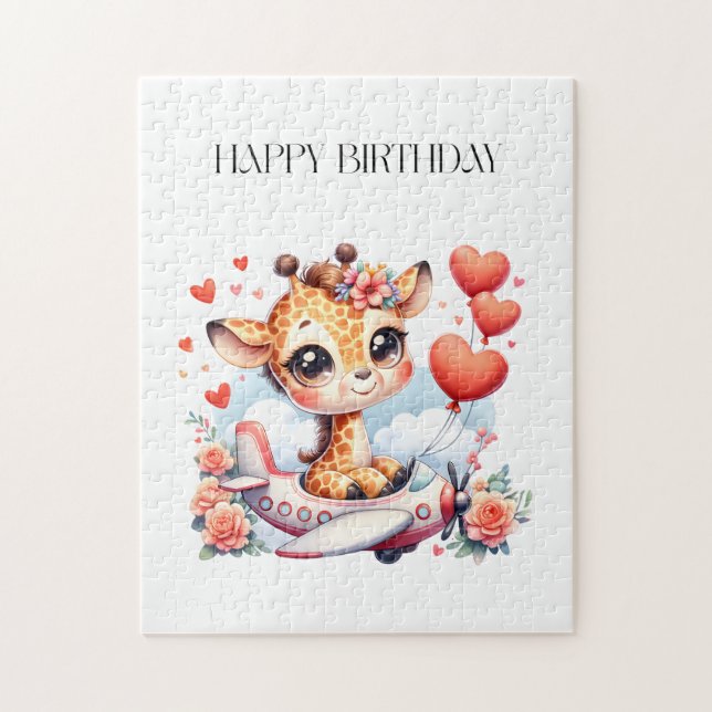 Giraffe Aeroplane Birthday Jigsaw Puzzle (Vertical)