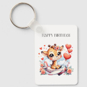 Giraffe Aeroplane Birthday Key Ring