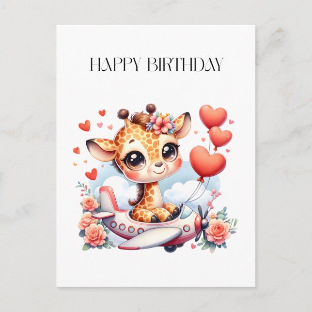Giraffe Aeroplane Birthday Postcard (Front)