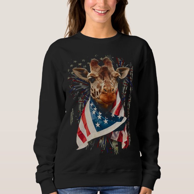 Giraffe American Flag 4th July Independence Americ Sweatshirt (Front)