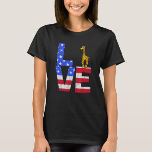 Giraffe American Flag Sunglasses 4th of July Patri T-Shirt