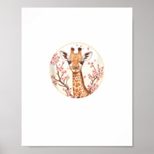 Giraffe Among Cherry Blossoms Circle Art Poster