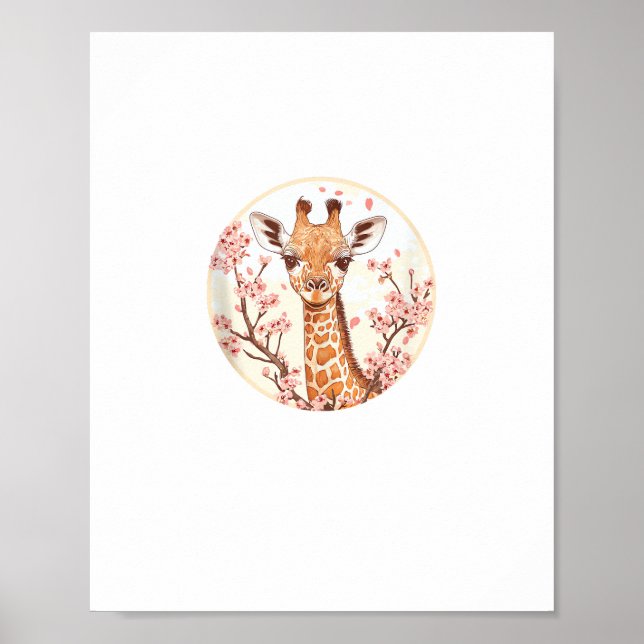 Giraffe Among Cherry Blossoms Circle Art  Poster (Front)