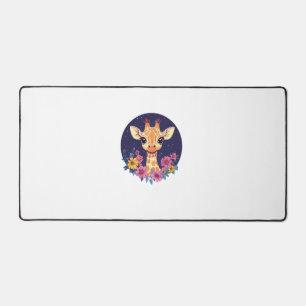 Giraffe Among Flowers Under Starry Night Charm Desk Mat