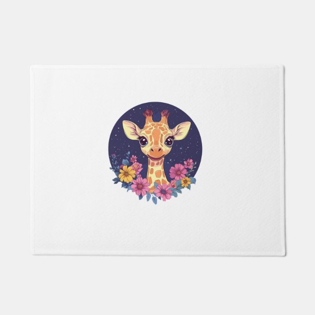 Giraffe Among Flowers Under Starry Night Charm   Doormat (Front)