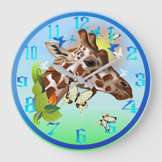 GIRAFFE and BUTTERFLIES Large Clock (Front)