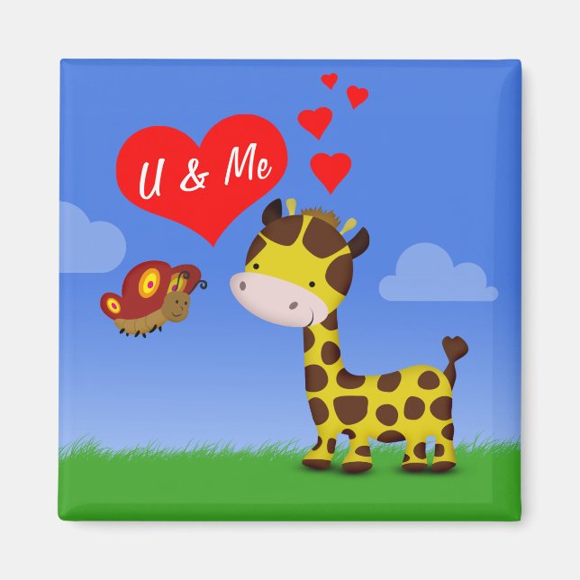 Giraffe and Butterfly in Love Magnet (Front)