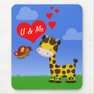 Giraffe and Butterfly in Love Mouse Pad