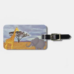 giraffe and elephant in the safari luggage tag