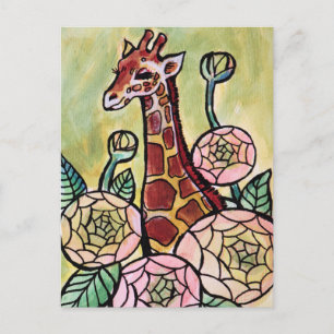 Giraffe and Flowers  Giraffes illustration floral  Postcard