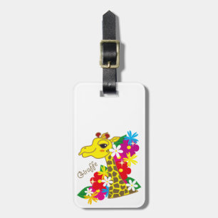 Giraffe and Flowers Luggage Tag