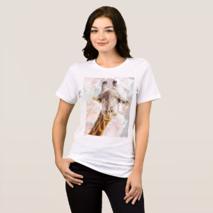 Giraffe and Flowers Modern Funny Animal Lover Tri-Blend Shirt