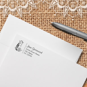 Giraffe And Flowers Name And Address Rubber Stamp