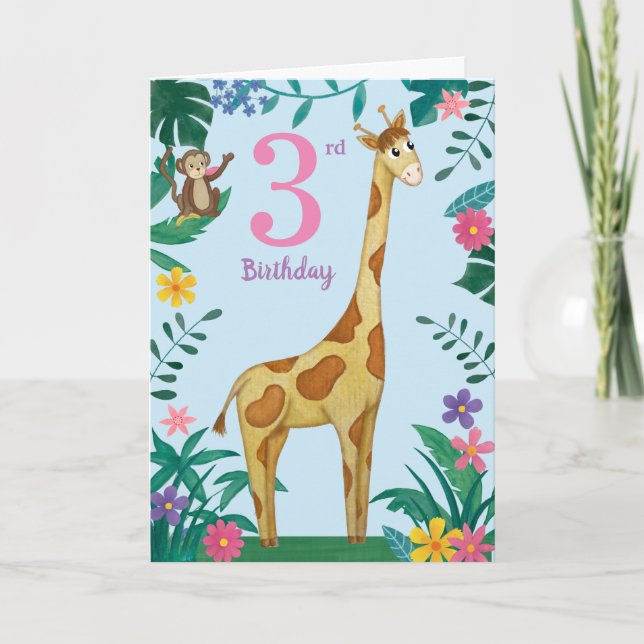 Giraffe And friends 3rd Birthday Card (Front)