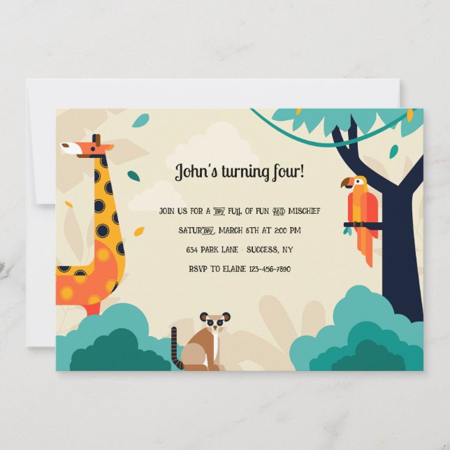 Giraffe and Friends Birthday Party Invitation (Front)
