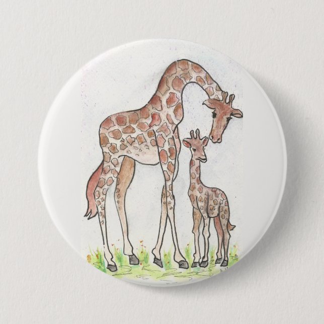 Giraffe and Her Calf 7.5 Cm Round Badge (Front)